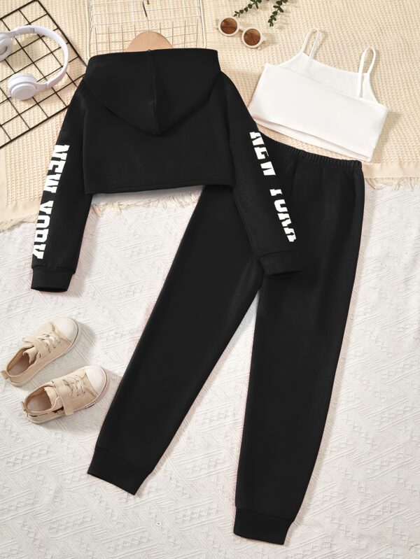 3pcs Girl's Crop Hoodie & Cami Top & Sweatpants Set, NEW YORK Print, Long Sleeve, Casual, Trendy Outfit for Spring Fall Winter - Image 10