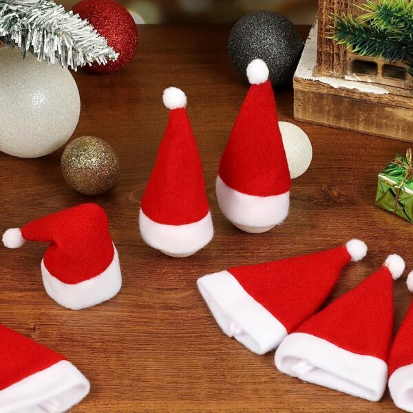 10pcs, Christmas Knife And Fork Small Hat, 6*12cm Red Mini Christmas Hat, Wine Bottle Knife And Fork Table Decoration, Suitable For Winter Christmas And All Seasons, Furry Christmas Accessories, Kitchen Accessories, Kitchen Dining Decoration - Image 3