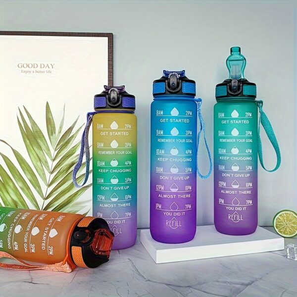 1pc 1000ml/33.81oz Gradient Color Water Bottle With Time Marker, Leakproof Flip Top Straw Drinking Cup, With Carrying Strap, Suitable For Fitness, Yoga, Hiking, Sports - Image 12