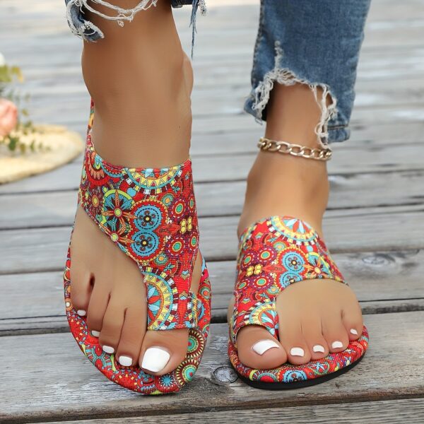 Women'S Vibrant Floral Print Flip Flops - Open-Toe, Fabric Upper with Colorful Butterfly & Geometric Design, Non-Slip Sole, Perfect for Casual & Sporty Attire, Casual Footwear | Vibrant Flip Flops | Durable Footwear - Image 12