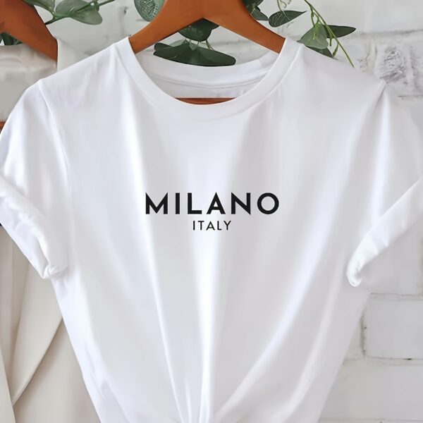 Milano Letter Print T-shirt, Casual Crew Neck Short Sleeve Top For Spring & Summer, Women's Clothing - Image 11