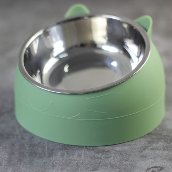 Cat Bowl, 15 Degrees Raised Stainless Steel Cat Feeder Bowl With Non Slip Base, 100ml Cat Food Water Feeder Tilted Pet Bowl For Neck Protection - Image 4