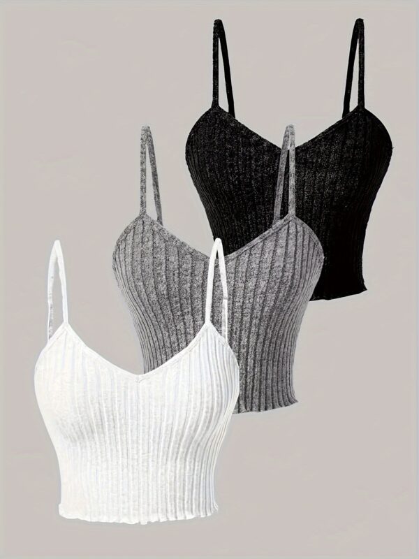 3pcs Ribbed Spaghetti Strap Tank Top, Casual Sleeveless Tank Top For Summer, Women's Clothing - Image 5