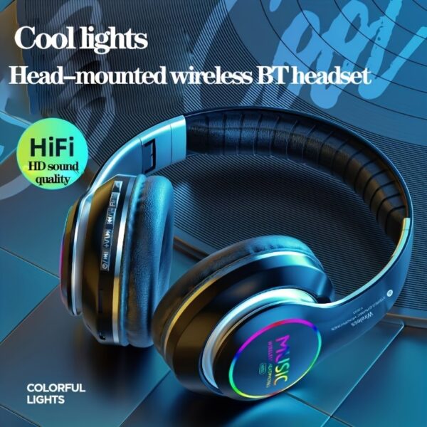 [Wireless Deep Bass Headphones] Foldable Wireless Headphones with Deep Bass, Lightweight Gaming Earbuds with Built-in Mic, 3.5mm Audio Cable Compatible, USB Type-C Charging, Non-Waterproof, Push Button Volume Control, for Travel & Work, Adult - No Charger - Image 12