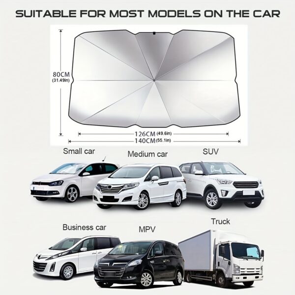 1pc Portable, Foldable Car Windshield Sunshade, Protect Your Car From The Sun, 140*80cm For SUV/Off-Road General, Black - Image 9