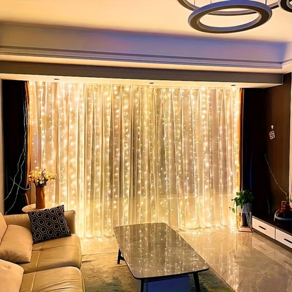 USB-Powered Fairy Curtain Lights with Remote - 8 Modes, Warm White LED String Lights for Bedroom, Indoor Decor, Weddings & Parties - Image 3