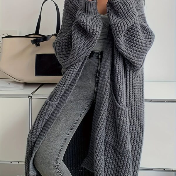 Solid Open Front Cardigan, Casual Long Sleeve Drop Shoulder Long Length Outwear, Women's Clothing - Image 11