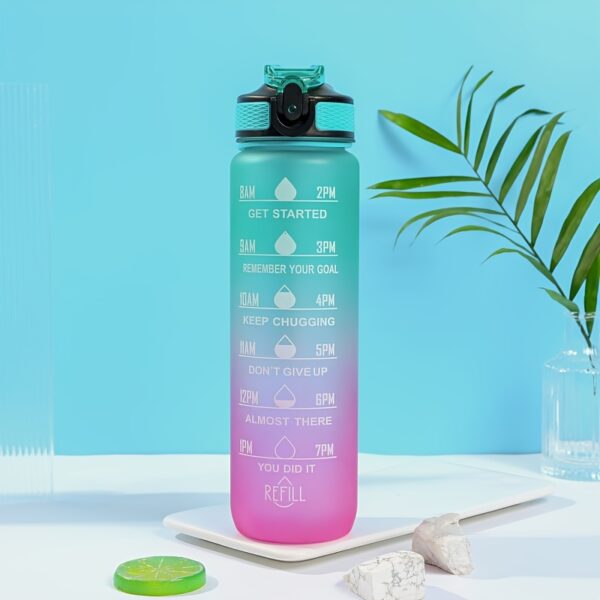 1000ml Gradient Sports Water Bottle with Straw - Leak-proof, Marked Scale, & Frosted Grip for Fitness Enthusiasts - Image 20