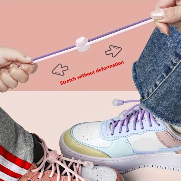 1 Pair Round Elastic Shoelaces, No Tie Shoelaces For Sneakers Casual Shoes Skate Shoes - Image 11