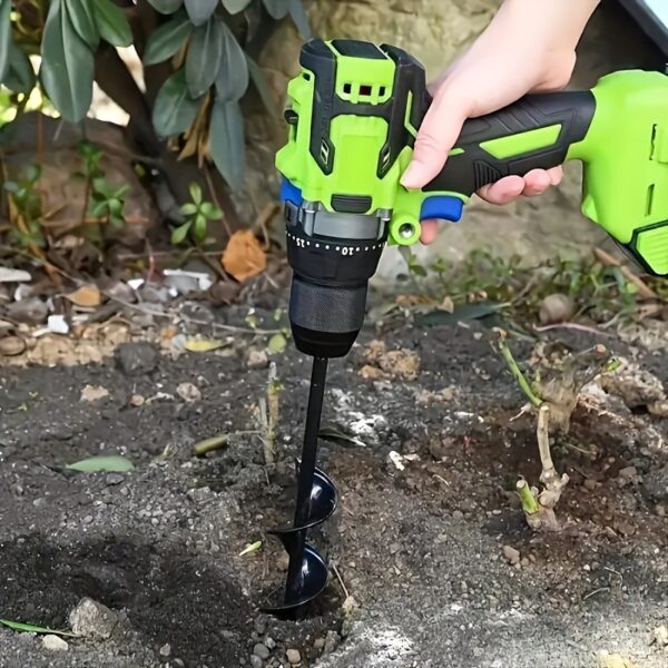 Quick-Plant Heavy-Duty Auger Drill Bit, Metal Garden Tool - Single Item Packaging, 3/8" Hex Round Shank, Manual Power Supply - Image 2