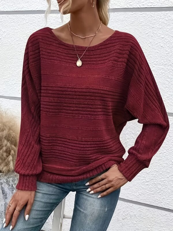 Solid Crew Neck Pullover Sweater, Casual Batwing Sleeve Loose Sweater, Women's Clothing - Image 2