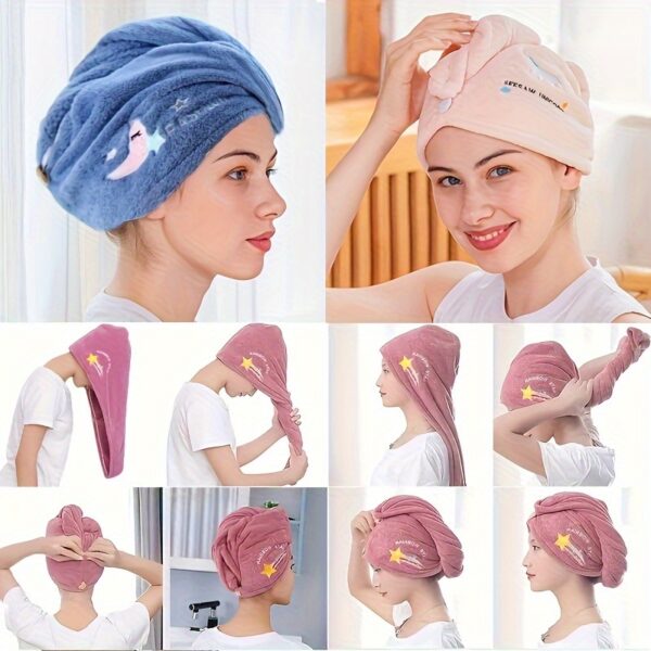 Soft Coral Fleece Quick-Dry Microfiber Hair Turban Cap - Adjustable Headband, Comfortable Absorbent Hair Wrap for Shower and Drying - Image 3
