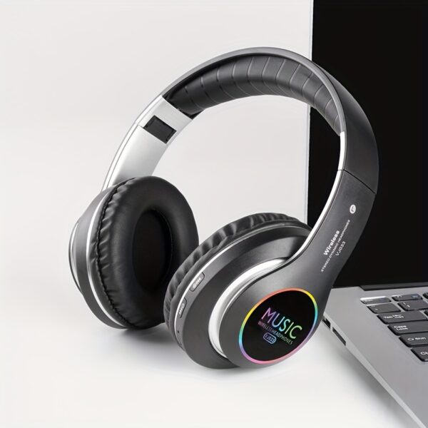 Wireless Gaming Headphones with Deep Bass, Foldable Lightweight Earbuds, 3.5mm Audio Cable Compatible, Push Button Volume Control, Condenser Mic, Non-Waterproof, USB Charging, 200mAh Rechargeable Battery, for Travel Work Laptop PC Cellphone - No Charger I - Image 3