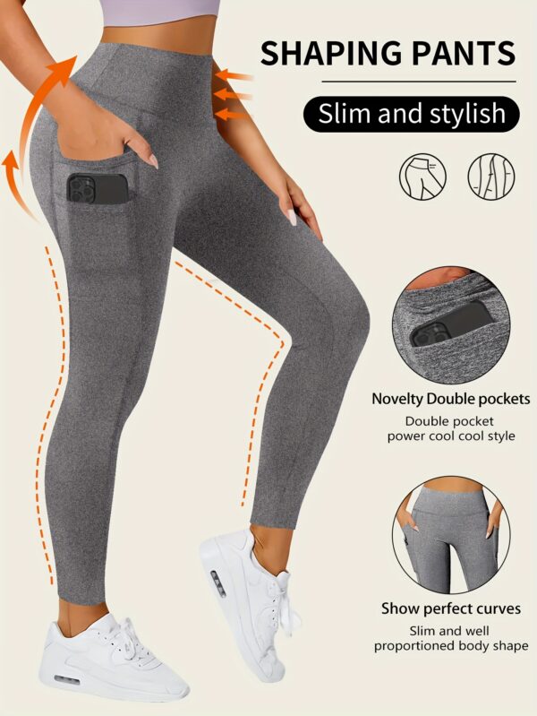 [Stretchy Yoga Pants] Pink Stretchy High-Waisted Women's Yoga Pants - Casual Solid Color Polyester Knit Fabric, Regular Fit for Spring/Summer/Fall, 92% Polyester 8% Elastane, 250g/m² - Image 4