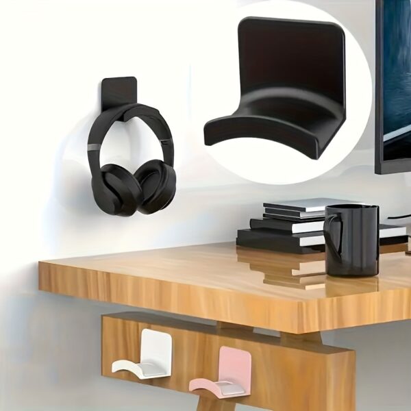 Easy-to-Install Drill-Free Wall-Mounted Headphone Holder - Waterproof Plastic Storage Hook for Headphones, Perfect for Bedroom, Bathroom, Office and Dormitory Organization, Utility Hooks - Image 2