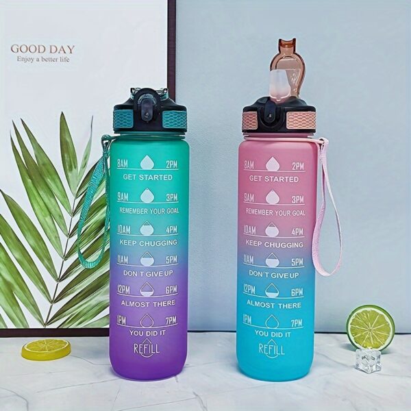 1pc 1000ml/33.81oz Gradient Color Water Bottle With Time Marker, Leakproof Flip Top Straw Drinking Cup, With Carrying Strap, Suitable For Fitness, Yoga, Hiking, Sports - Image 14