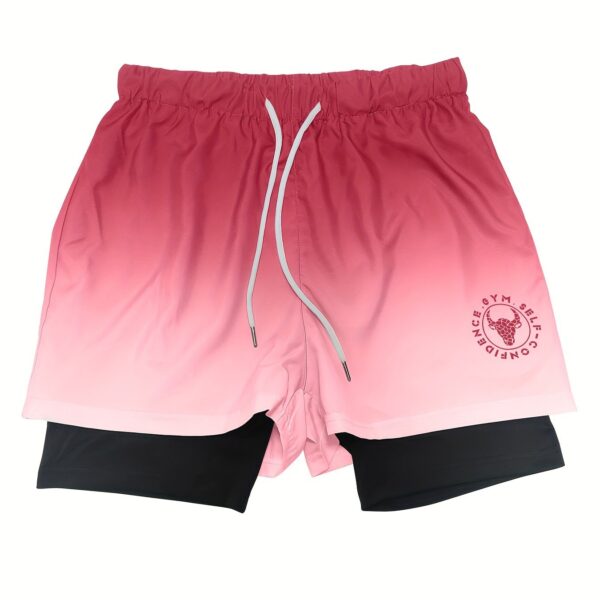 Men's Gradient Athletic Shorts - Summer Gym & Sports Gear, Breathable Polyester-Spandex Blend, Adjustable Drawstring, Dual-Color Design with "Gym Sports" Print - Image 17
