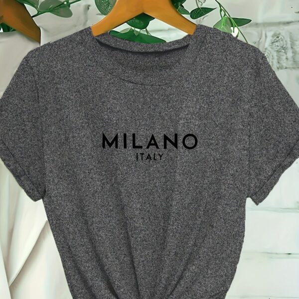Milano Letter Print T-shirt, Casual Crew Neck Short Sleeve Top For Spring & Summer, Women's Clothing - Image 16