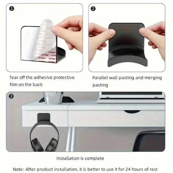Easy-to-Install Drill-Free Wall-Mounted Headphone Holder - Waterproof Plastic Storage Hook for Headphones, Perfect for Bedroom, Bathroom, Office and Dormitory Organization, Utility Hooks - Image 6