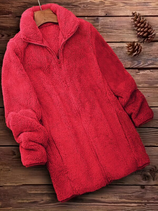 Zip Up Solid Teddy Coat, Casual Long Sleeve Winter Outerwear, Women's Clothing - Image 8