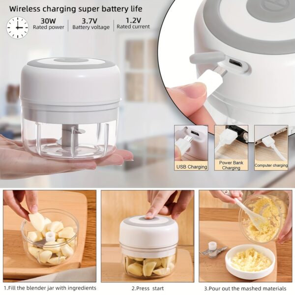 1pc, 250ml Capacity, USB Rechargeable Cooking Machine, Kitchen Garlic Mixer, Small Automatic Cooking Machine, Multi Scene Use Tools, Various Colors, Kitchen Supplies - Image 10