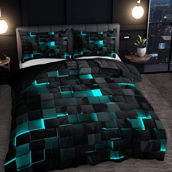 3pcs Tech-Inspired Plaid Duvet Cover Set, Breathable Polyester, All-Season, Digital Print, Machine Washable, Woven Fabric, 90g Square Weight - Bedding Set Without Insert - Image 2
