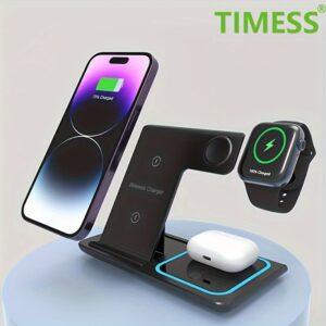 3 In 1 Fast Folding Wireless Charger Stand for iPhone 14, 13, 12, 11/Pro/Max/Mini/Plus, X, XR, XS/Max, SE, 8/Plus, and iWatch 1-8, Airpods 3/2/Pro