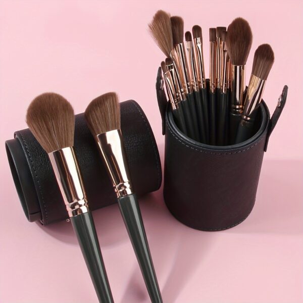 14pc Luxurious Plush Makeup Brush Set - Soft, Gentle, and High-Quality Nylon Bristles for Flawless Foundation, Contouring, Blending, and Eye Detailing - Ideal for All Skin Types, Cruelty-Free, and Unscented - Image 6
