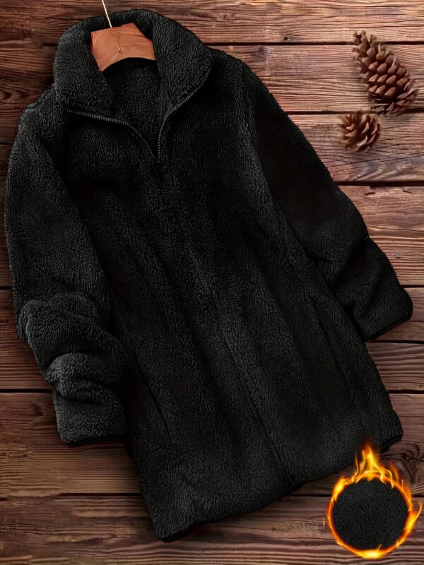 Zip Up Solid Teddy Coat, Casual Long Sleeve Winter Outerwear, Women's Clothing - Image 6