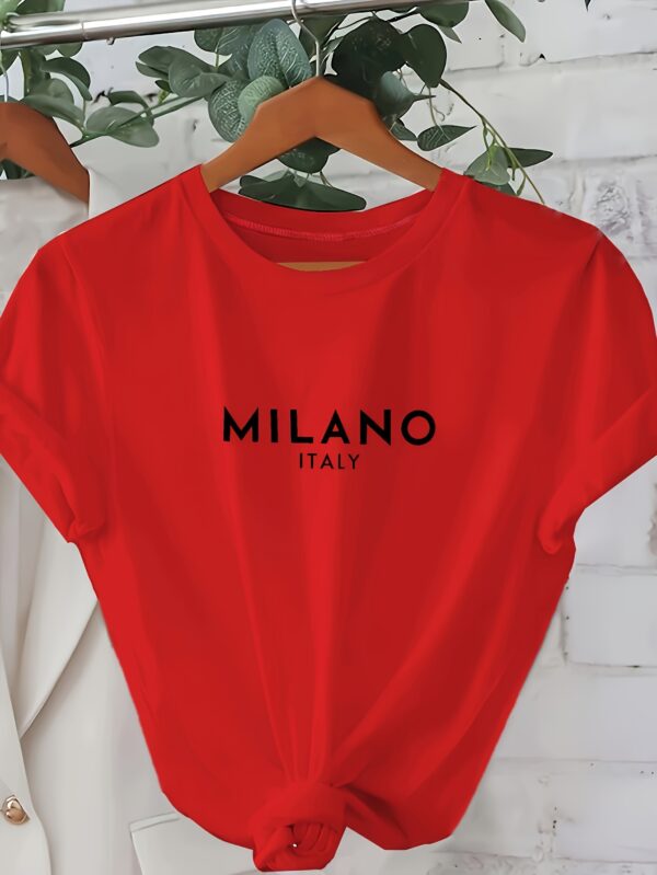 Milano Letter Print T-shirt, Casual Crew Neck Short Sleeve Top For Spring & Summer, Women's Clothing - Image 4