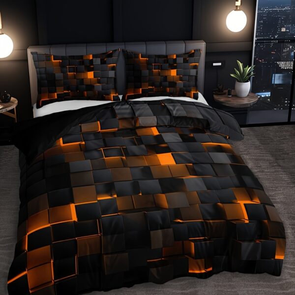 3pcs Tech-Inspired Plaid Duvet Cover Set, Breathable Polyester, All-Season, Digital Print, Machine Washable, Woven Fabric, 90g Square Weight - Bedding Set Without Insert - Image 8