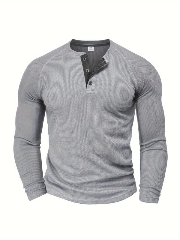 Men's Loose Solid Henley Shirt, Crew Neck Half Button Long Sleeve Shirt For Spring Fall Outdoor Activities - Image 2