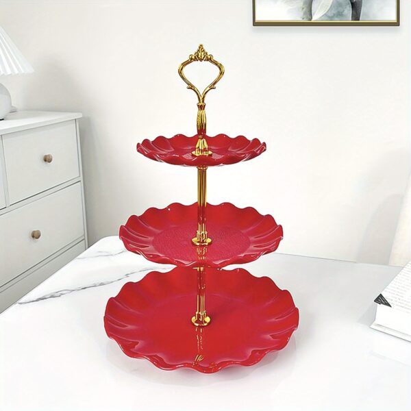 1pc, Elegant 3 Tier Cupcake Stand for Tea Parties, Weddings, and More - Ruffled or Laciness Design - Perfect for Decorating and Serving Desserts - Table and Kitchen Accessories - Image 7
