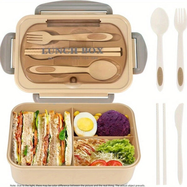 1pc 1000 ML Divided Leakproof Lunch Box with Tableware - Microwave Safe Bento for Office, School & Home - Durable, Easy Clean Food Container for Teenagers & Workers - Image 6