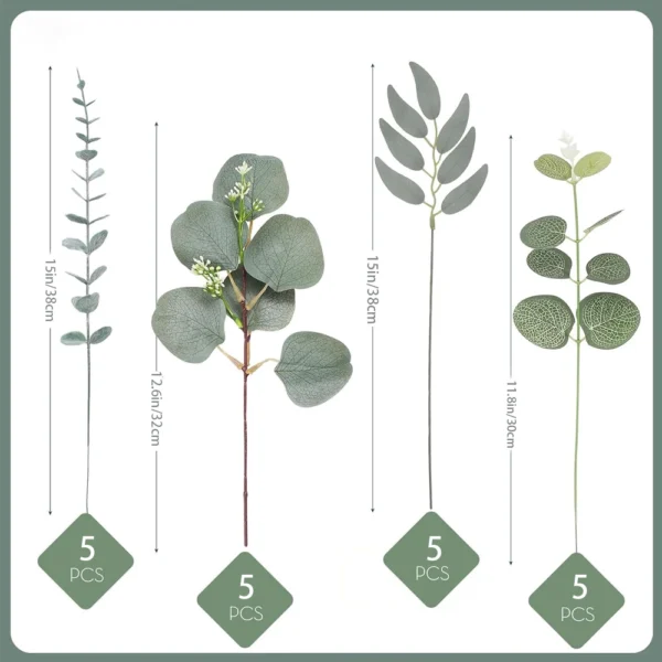 20pcs Artificial Mixed Eucalyptus Leaves Stems Silver Dollar Leaves for DIY Bouquets Floral Arrangement Home Decor Wedding - Image 3