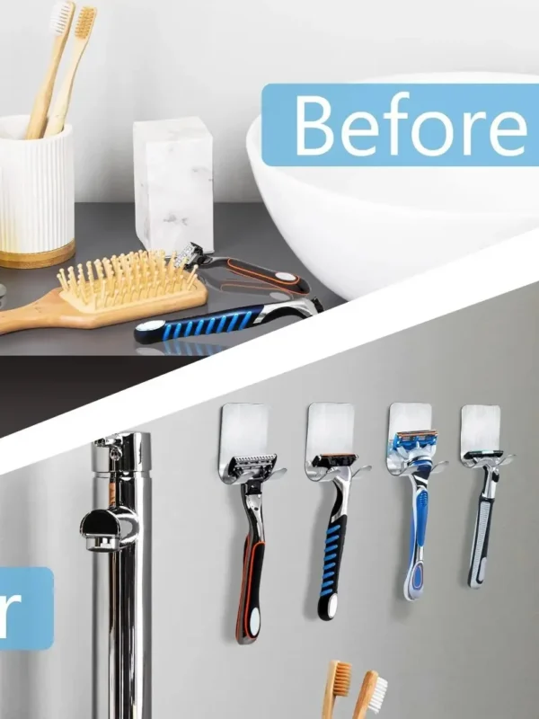 2pcs Razor Holder  Stainless Steel Men Shaving Shaver Razor Stand Shelf Shaving Razor Storage Rack Bathroom Hook Organizer - Image 2