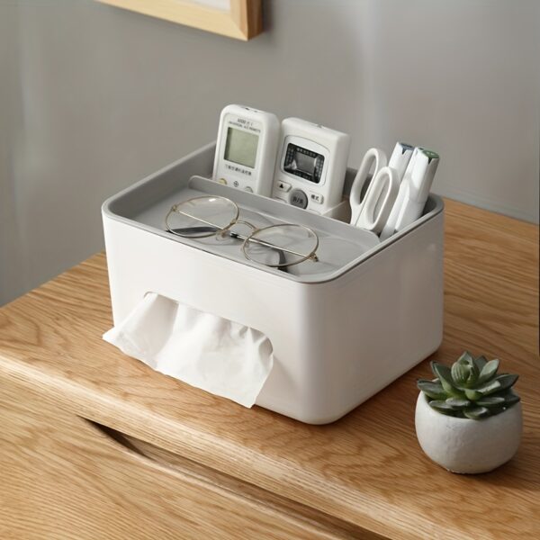 1pc Versatile Desk Organizer with Tissue Holder & Drawer – Sleek Remote Control & Accessory Caddy for Home Office Efficiency - Image 5