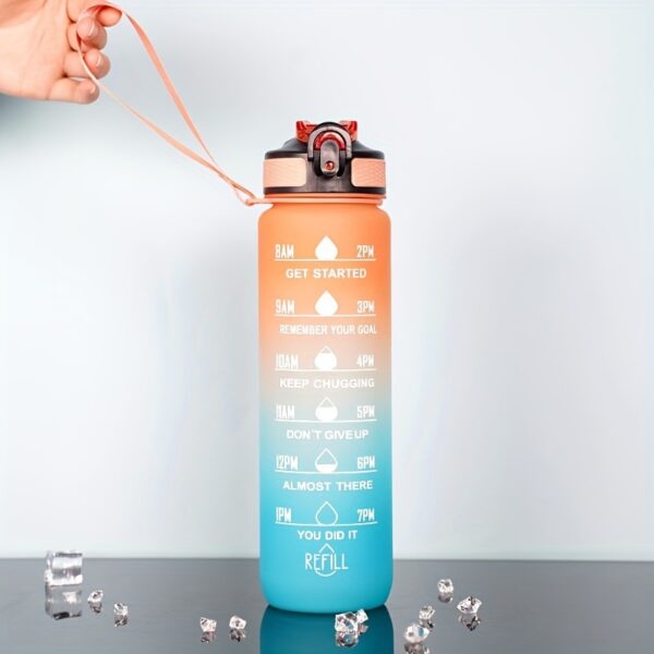 1000ml Gradient Sports Water Bottle with Straw - Leak-proof, Marked Scale, & Frosted Grip for Fitness Enthusiasts - Image 3