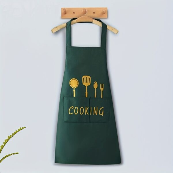 1pc Waterproof & Oil-Proof Cooking Apron with Pockets - Adjustable, Polyester Fabric, Black or Green, Perfect for Kitchen, Coffee Bar, or Restaurant Use - Image 2