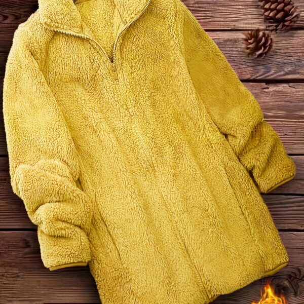 Zip Up Solid Teddy Coat, Casual Long Sleeve Winter Outerwear, Women's Clothing - Image 15