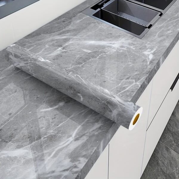 1pc Self-Adhesive Waterproof Wallpaper - 40cm x 100cm, Glossy Black Marble Pattern, Oil-Proof Kitchen Backsplash Sticker for Cabinets, Countertops & Walls, Easy to Cut & Apply - Image 2