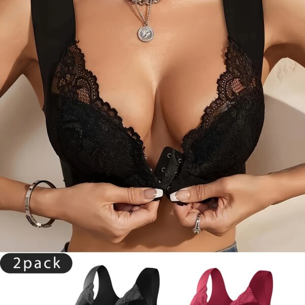 Women's Front Opening Bra Fashion Lace Underwear Two Pack - Image 12