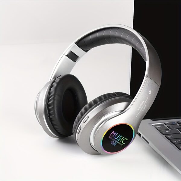 [Wireless Deep Bass Headphones] Foldable Wireless Headphones with Deep Bass, Lightweight Gaming Earbuds with Built-in Mic, 3.5mm Audio Cable Compatible, USB Type-C Charging, Non-Waterproof, Push Button Volume Control, for Travel & Work, Adult - No Charger - Image 8