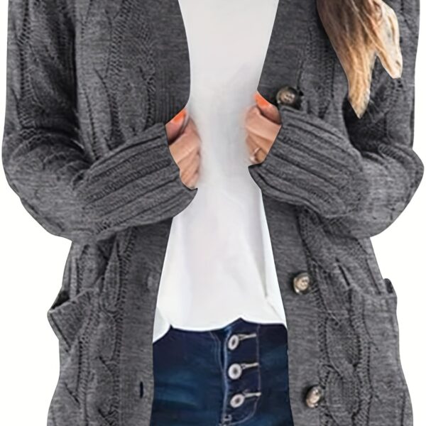 Cozy Cable Knit Cardigan - Chic Button-Up Design - Warm Long Sleeve Top for Women, Perfect for Fall & Winter - Image 13