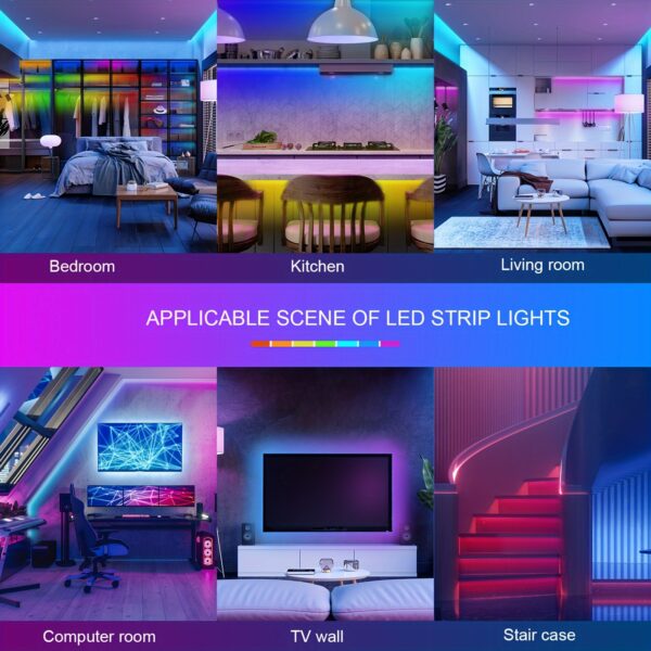 Color Changing Smart LED Strip Lights - HBOWMDJIA 3ft-100ft LED Strip with Music Sync, App Control, Remote, and USB Power - Ideal for Bedroom Ambiance & Party Decorations - Image 10