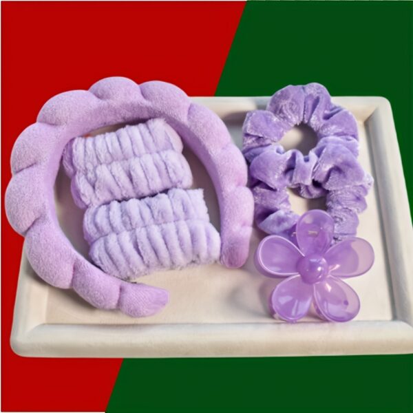 6pcs/set Luxurious Velvet Hair Hoop Set - Soft, Adjustable, and Comfortable Spa Headband for Washing Face, Skincare, and Makeup - Perfect Christmas Gift for Women - Image 7