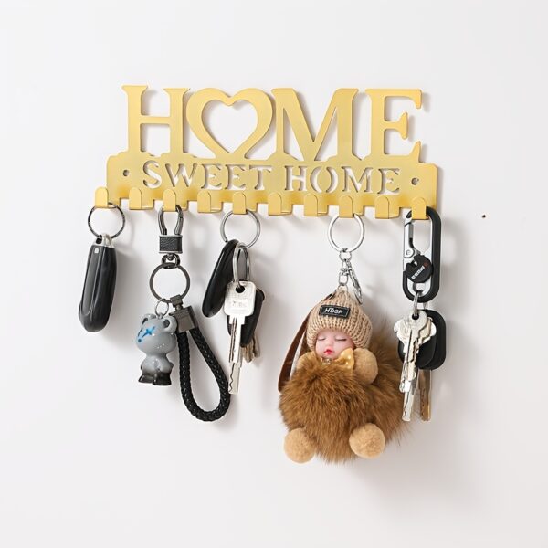 Rust-Resistant Black Metal Chic Key Holder - Wall-Mounted Storage Rack with Decorative Hooks for Coats, Hats & More - Entryway or Hallway Organizer - Image 2