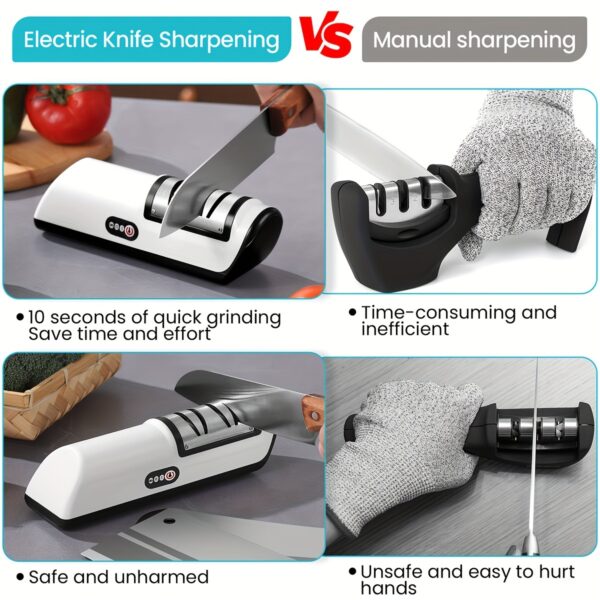 Professional USB Rechargeable Electric Knife Sharpener, 2-Stages Knife Sharpeners 20-Degree Straight Edge, for Kitchen Knives Sharpening and Polishing, Fit for chef knives, slicing knives, santoku knives, paring knives pocket knives, ceramic knives - Image 7