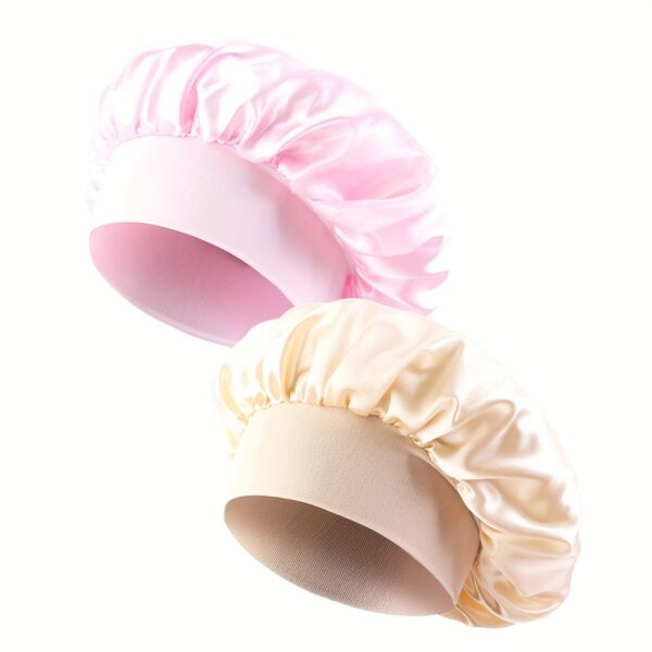 2pcs/set Solid Color Satin Bonnet Classic Elastic Sleeping Night Cap Soft Bath Shower Cap Imitation Silk Elastic Hair Bonnets For Women - Image 18