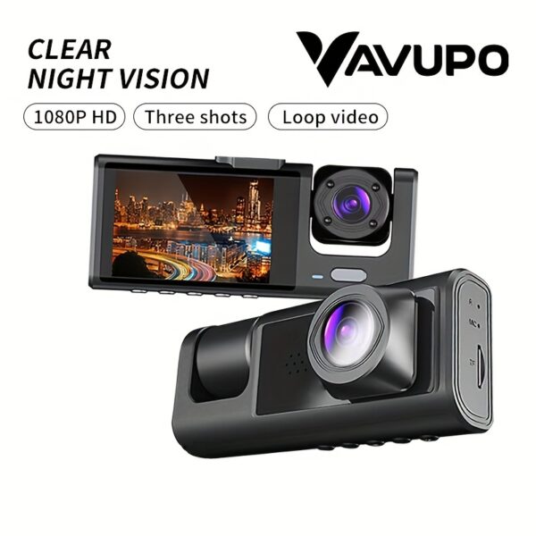 Vavupo 1080P 2&3 Channel Dash Cam for Cars - Front, Inside & Rear View with IR Night Vision, Loop Recording, Wide Angle Lens, and 5.08cm IPS Display - Image 5